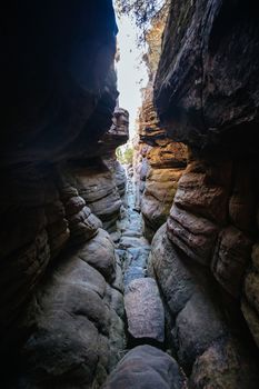 The steep rocky inclines on the famous Wonderland hike towards Pinnacle Lookout near Halls Gap in Victoria, Australia