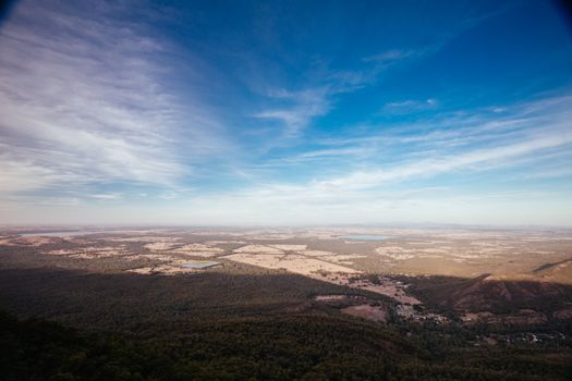 The view at sunset from Boroka Lookout towards Stawell in the Grampians, Victoria, Australia