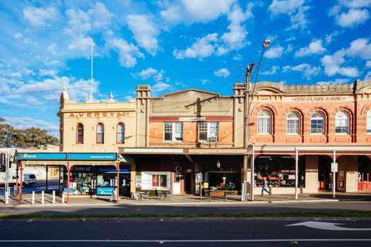 Castlemaine, Australia - 6 July 2019: Castlemaine shops and street scape on a clear winter's morning in central Victoria, Australia