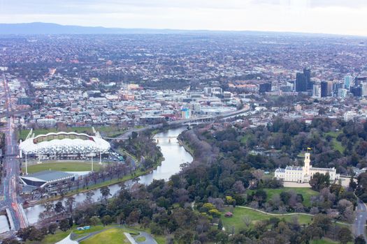 MELBOURNE, AUSTRALIA - AUGUST 15: View at sunrise over Melbourne and Government House in Victoria, Australia