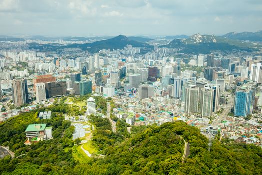 SEOUL, SOUTH KOREA - AUGUST 25, 2018: A view from Namsan Tower in Namsan Park in Seoul, South Korea