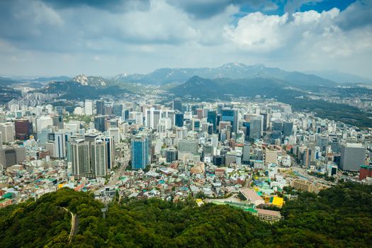 SEOUL, SOUTH KOREA - AUGUST 25, 2018: A view from Namsan Tower in Namsan Park in Seoul, South Korea