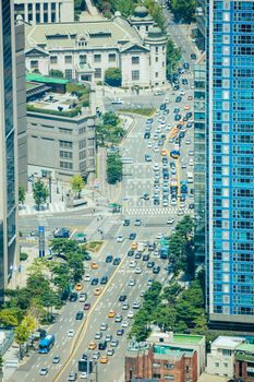 SEOUL, SOUTH KOREA - AUGUST 25, 2018: A view from Namsan Tower in Namsan Park in Seoul, South Korea