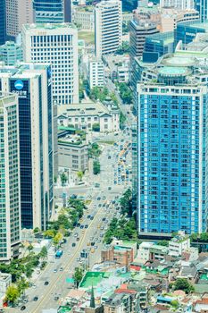 SEOUL, SOUTH KOREA - AUGUST 25, 2018: A view from Namsan Tower in Namsan Park in Seoul, South Korea