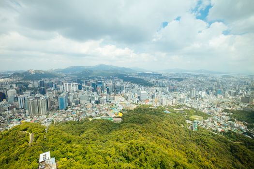 SEOUL, SOUTH KOREA - AUGUST 25, 2018: A view from Namsan Tower in Namsan Park in Seoul, South Korea