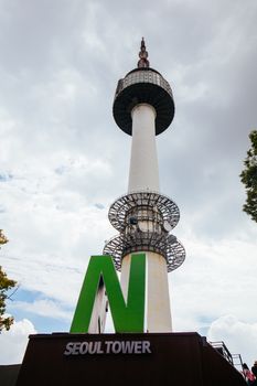 SEOUL, SOUTH KOREA - AUGUST 25, 2018: Tower and attached buildings at N Seoul Tower, Namsan Park. South Korea.