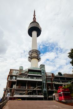 SEOUL, SOUTH KOREA - AUGUST 25, 2018: Tower and attached buildings at N Seoul Tower, Namsan Park. South Korea.