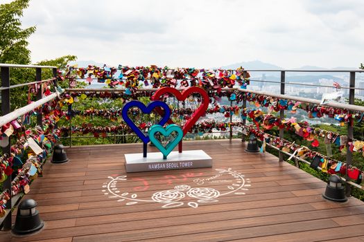 SEOUL, SOUTH KOREA - AUGUST 25, 2018: Thousands of Love locks at N Seoul Tower, Namsan Park. South Korea.