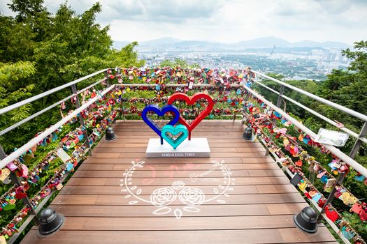 SEOUL, SOUTH KOREA - AUGUST 25, 2018: Thousands of Love locks at N Seoul Tower, Namsan Park. South Korea.