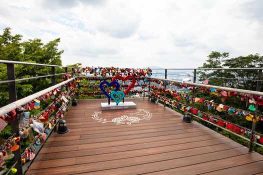 SEOUL, SOUTH KOREA - AUGUST 25, 2018: Thousands of Love locks at N Seoul Tower, Namsan Park. South Korea.