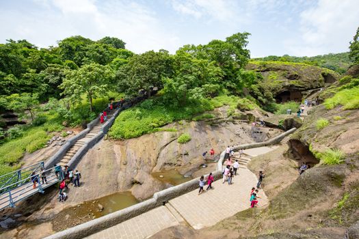 MUMBAI, INDIA - August 6 2017: Kanheri Caves exist within Sanjay Gandhi National Park in northern Mumbai in India