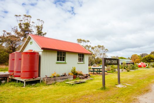 Fish Creek, Australia - November 11, 2018: Buildings in the town of Fish Creek near Wilsons Promontory in Victoria, Australia