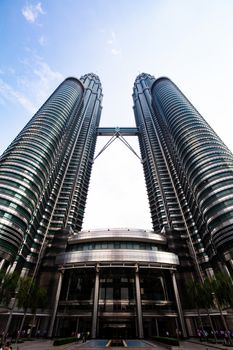 Kuala Lumpur, Malaysia - March 19 2019: The Kuala Lumpur skyline featuring KLCC Park and Petronas Twin Towers in Malaysia
