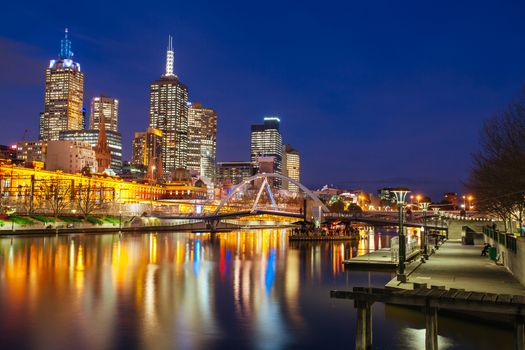 Melbourne, Australia - July 2 2013: Melbourne's famous skyline from Southbank towards Flinders St Station in Melbourne, Victoria, Australia