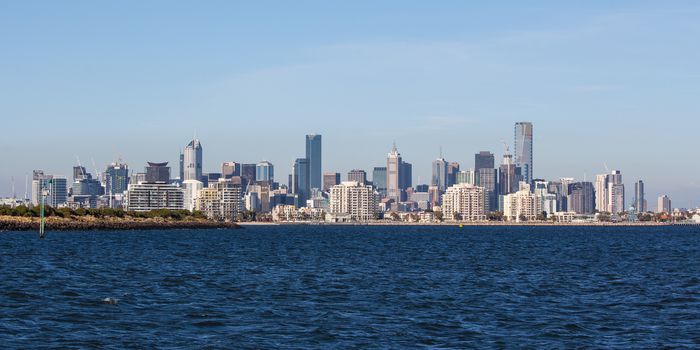 Melbourne skyline on a summer's day from Port Phillip Bay in Victoria, Australia