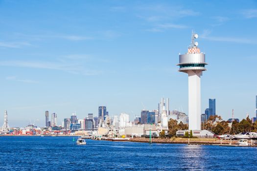 Victoria Channel Authority Control Tower on the Yarra River near the city of Melbourne in Victoria Australia