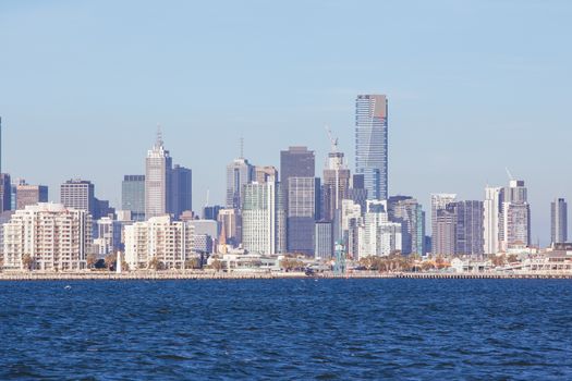 Melbourne skyline on a summer's day from Port Phillip Bay in Victoria, Australia