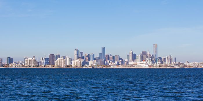 Melbourne skyline on a summer's day from Port Phillip Bay in Victoria, Australia