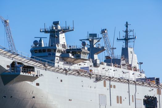Melbourne, Australia - 17 December 2013: HMAS Canberra is docked in Port Philip Bay near Melbourne Victoria Australia