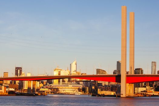 Melbourne, Australia - 17 December 2013: The Bolte Bridge crossing the Yarra River at sunset in Melbourne, Victoria, Australia