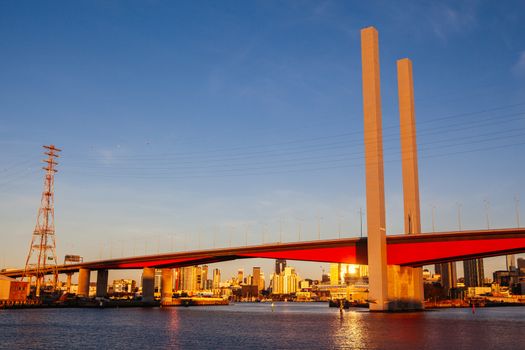 Melbourne, Australia - 17 December 2013: The Bolte Bridge crossing the Yarra River at sunset in Melbourne, Victoria, Australia