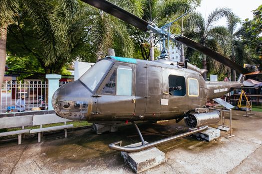 HO CHI MINH CITY, VIETNAM - SEPTEMBER 27: Aircraft and artefacts in the War Remnants Museum. This is a popular tourist attraction on September 27, 2018 in Ho Chi Minh City (Saigon) Vietnam