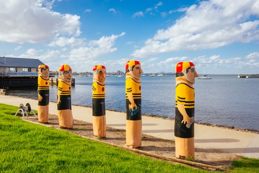 The Geelong waterfront and the Western Beach Sea Bathing Company swimmers in Victoria, Australia