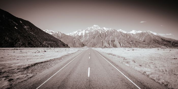 The road towards Tasman Glacier near Mt Cook in New Zealand