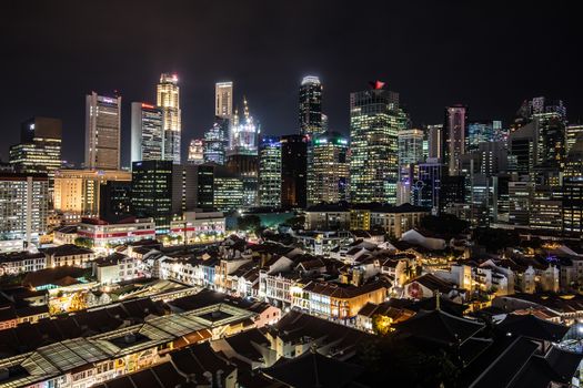 Gritty urban Chinatown view in Singapore at night