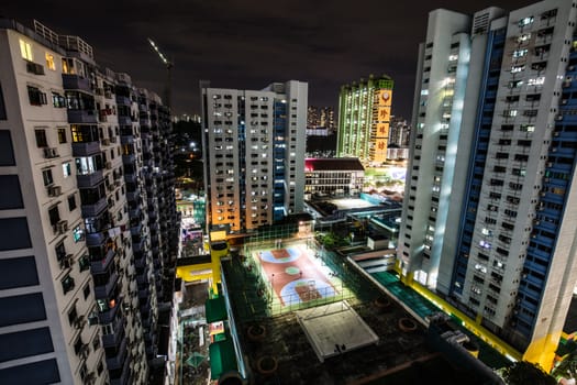 Gritty urban Chinatown view in Singapore at night