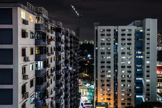 Gritty urban Chinatown view in Singapore at night