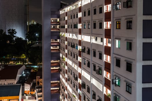 Gritty urban Chinatown view in Singapore at night