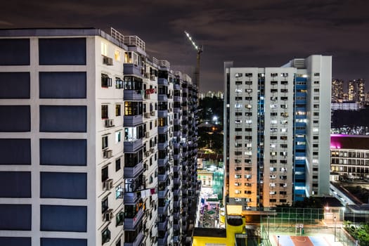 Gritty urban Chinatown view in Singapore at night