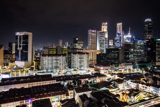 Gritty urban Chinatown view in Singapore at night