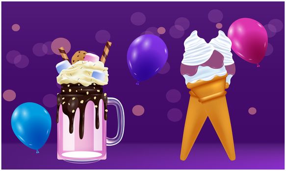 Mock up illustration of monster shake and ice cream on abstract backgrounds