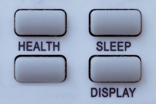 Buttons on a white background with inscriptions Health, Sleep. Isolated photo. High quality photo