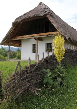 Country house with wicker cane fence.