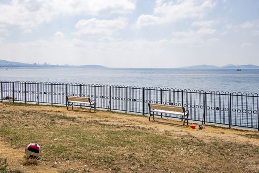 bench on the coast and seascape