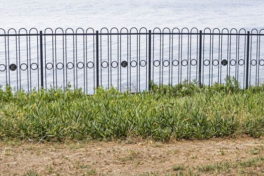 fence on the beach and seascape