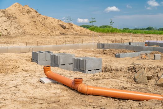 pipes for waste in the construction of a family house.