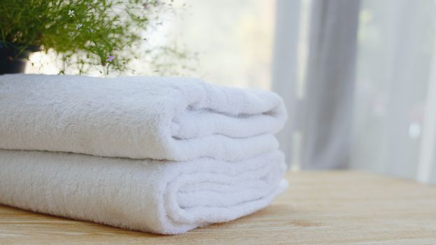 White towels Placed on the bathroom's front desk, spa concept