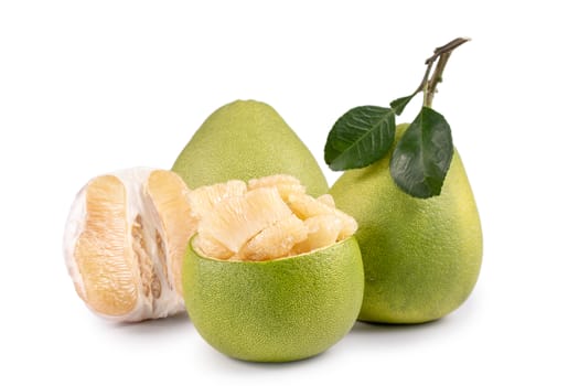 Fresh pomelo, pummelo, grapefruit, shaddock isolated on white background, close up, cut out, clipping path. Fruit for Mid-autumn festival.