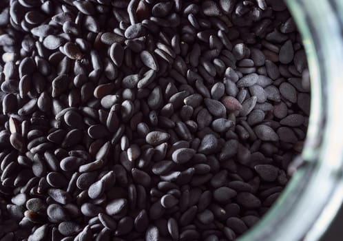 Black Sesame Seeds. Close-up. Top view. High quality photo