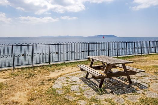 bench on the coast and seascape