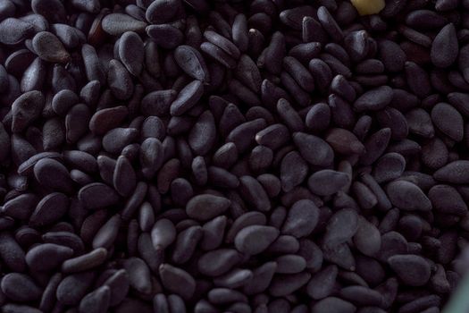 Black Sesame Seeds. Close-up. Top view. High quality photo