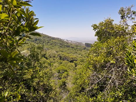 View from Table Mountain in Cape Town to the Claremont area and mountains in South Africa.