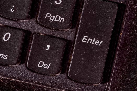 A computer keyboard. Focus on enter button. High quality photo