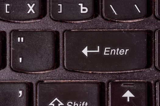 A computer keyboard. Focus on enter button. High quality photo