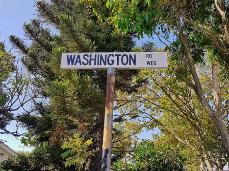 Washington RD Road Weg road sign in Cape Town, South Africa.