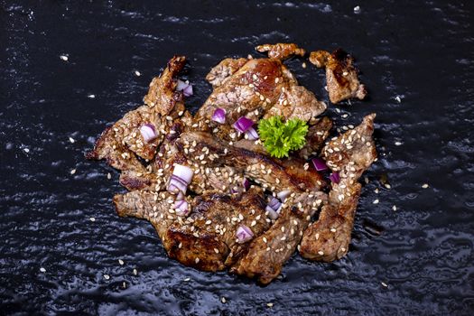 japanese steak on black slate